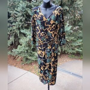 Black Green and Gold Wrap Dress size 18
